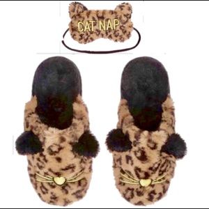 LEOPARD CAT NAP SLIPPERS W/EYE MASK